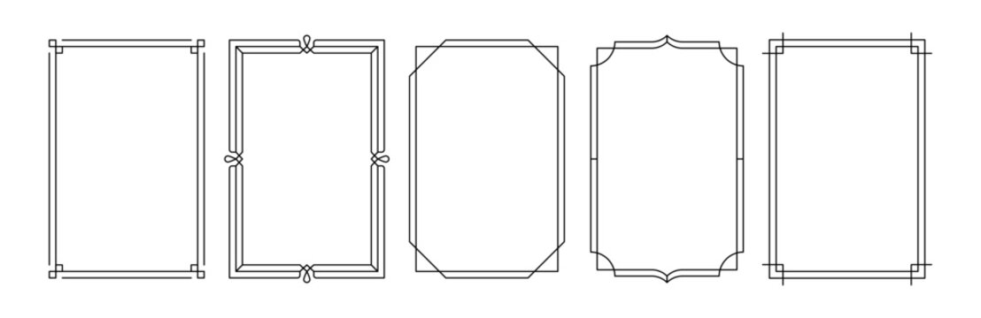 Simple frame set. Geometric frames and borders, minimalistic elegant art deco decorative layout ornament elements, thin line rectangle vignetting border design. Vector collection