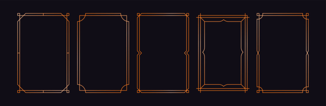 Golden frame set. Minimalistic gold frames and borders for text and photo, art deco line modern elegant decorative elements. Vector luxury vintage collection