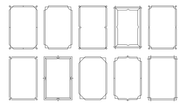 Simple frames. Minimalistic geometric frame borders, elegant art deco decorative layout ornament elements, line rectangle vignetting border collection. Vector set