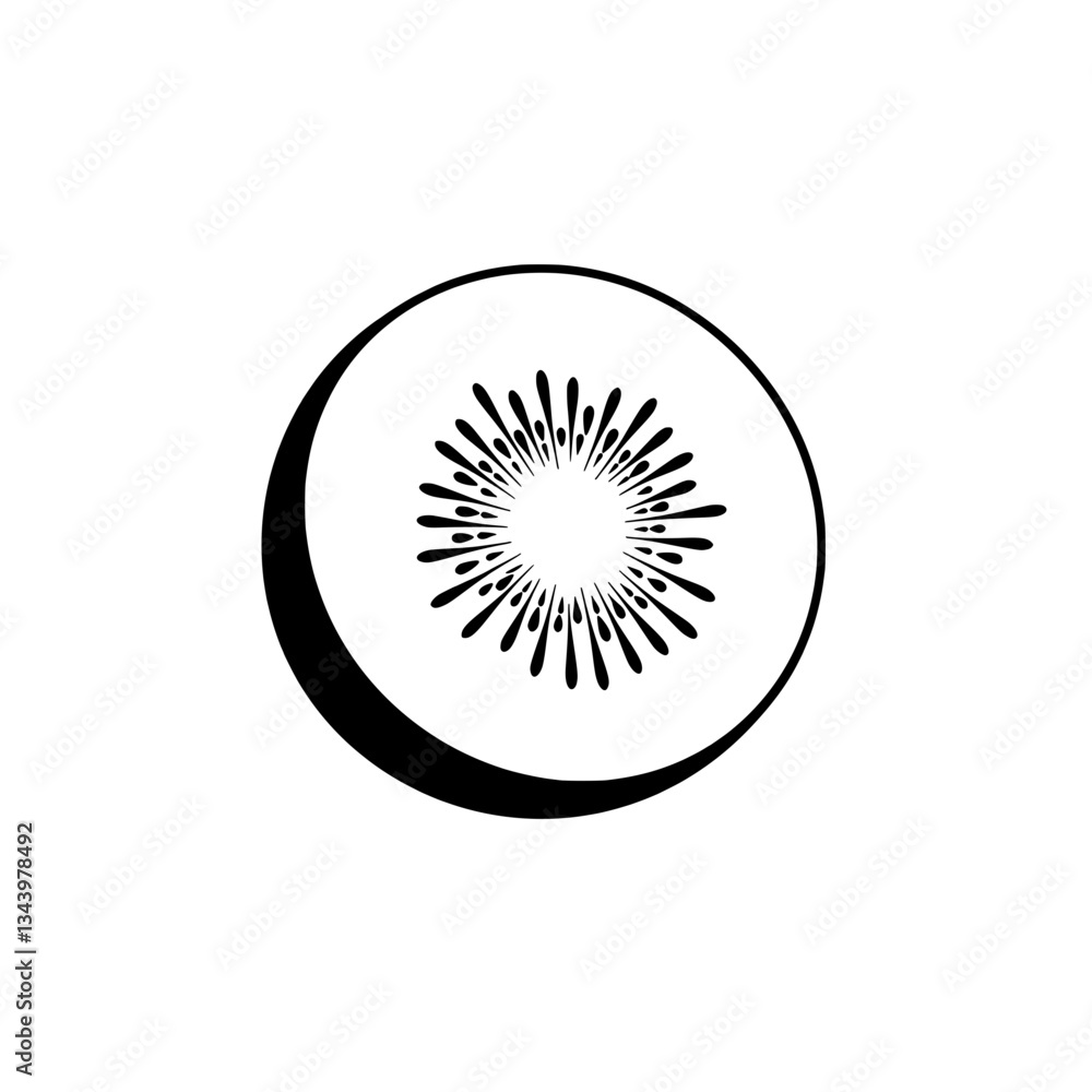 Poster abstract starburst design: an elegant, black and white graphic featuring a starburst radiating from 