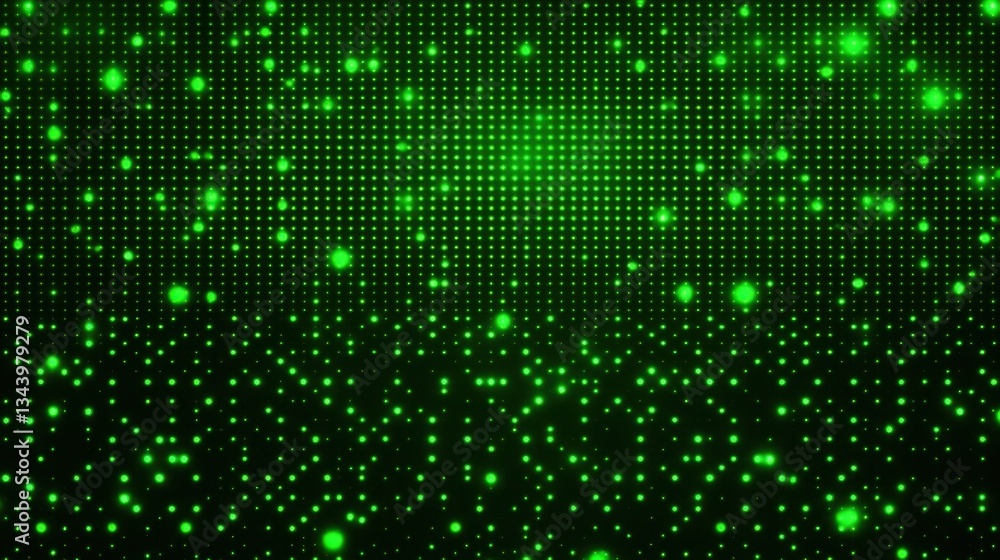 Poster abstract neon green digital matrix texture with scattered dots and a glowing cyber grid, ideal for t