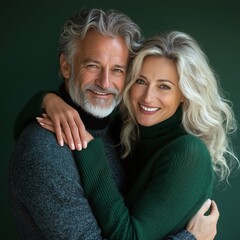 Elderly couple hugging each other lovingly