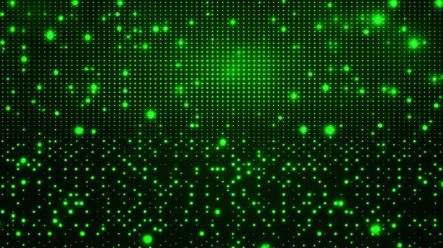 Abstract neon green digital matrix texture with scattered dots and a glowing cyber grid, ideal for technology-themed projects.