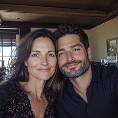 A couple happily taking selfies.