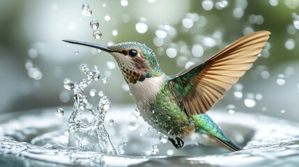 Fototapeta premium Hummingbird drinks water