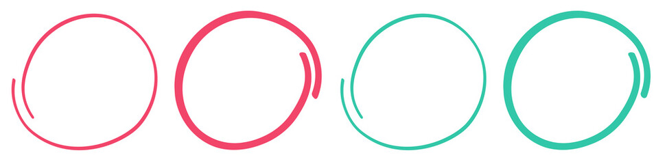 Marker pen highlight encircle circled thin tick icon vector graphic element set, brush emphasize correct wrong selection handwritten hand drawn outline green red doddle oval clip art
