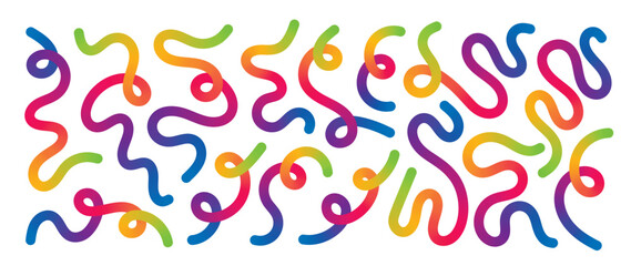 Abstract gradient line element design vector set. Creative concept modern art design with dynamic colorful wavy line shapes. Illustration for background, banner, card, poster, branding, ads.