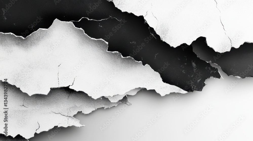 Poster abstract torn white and black halftone background with a combination of rough edges and smooth gradi