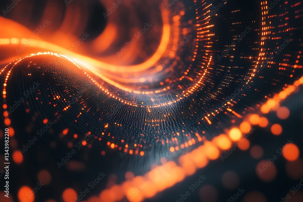 Poster abstract visual of flowing lines with small luminous particles