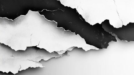 Abstract torn white and black halftone background with a combination of rough edges and smooth gradients.