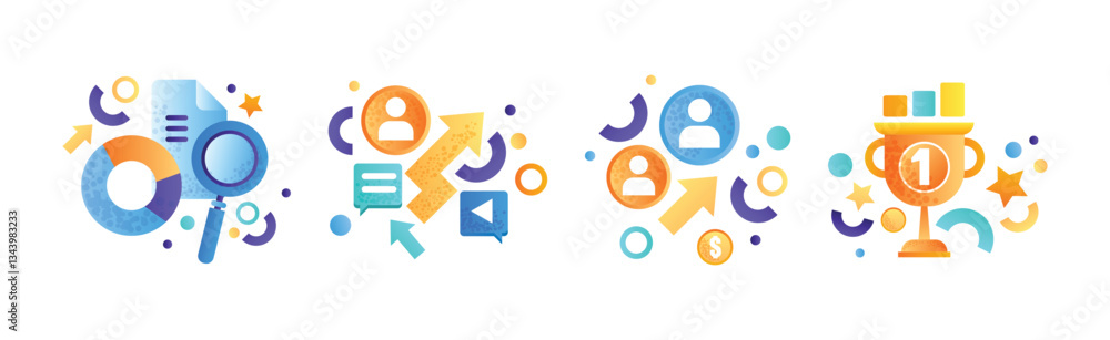 Poster web design and business marketing object and item vector set