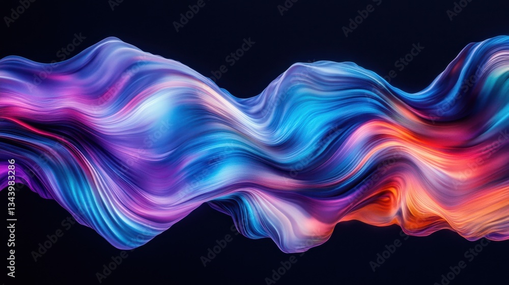 Poster aesthetic wave patterns in vivid colors smoothly flowing against a black background. abstract motion