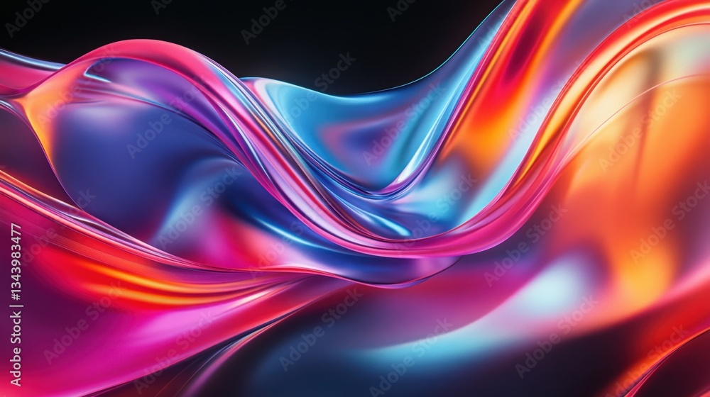Poster aesthetic wave patterns in vivid colors smoothly flowing against a black background. abstract motion