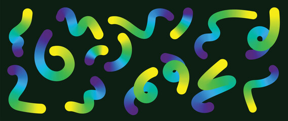 Abstract gradient line element design vector set. Creative concept modern art design with dynamic colorful wavy line shapes. Illustration for background, banner, card, poster, branding, ads.