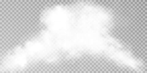 Fog or smoke isolated transparent special effect. White vector cloudiness, mist or smog background. Vector illustration	