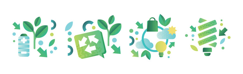 Ecology Protection Flat Icon and Pictogram for Web Vector Set