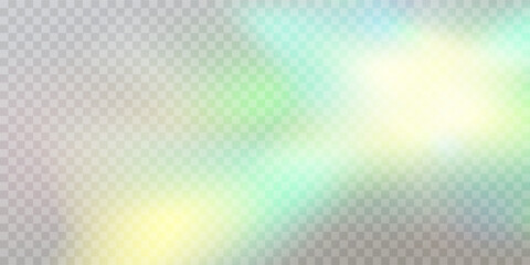 Rainbow crystal light leak flare reflection effect. Vector illustration set. Colorful optical rainbow lights beam lens flare leak overlay streaks on transparent dark background