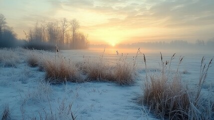 Obraz premium Frosty Field at Dawn Soft Pastel Impressionist Sunrise Landscape