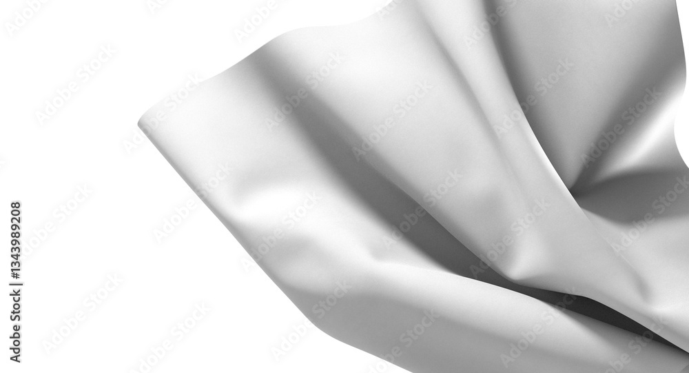 Poster a close-up image of a white fabric, showing its smooth texture and flowing drapes, creating abstract