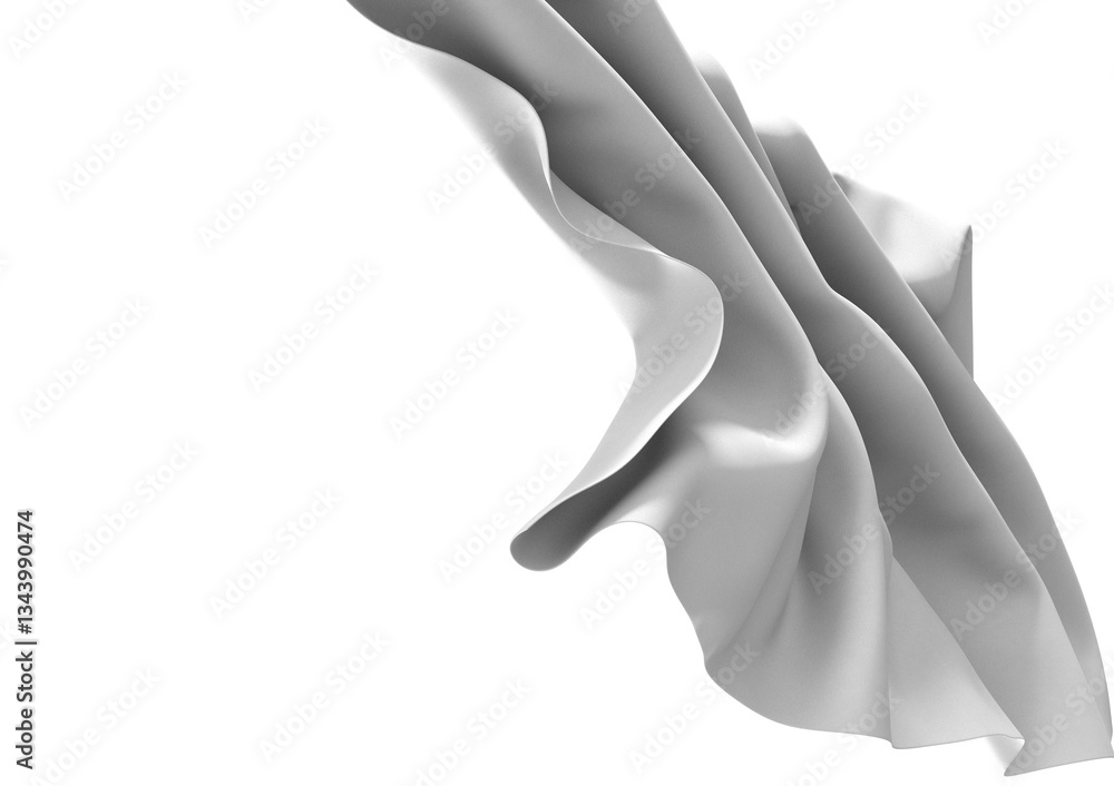 Poster a close-up image of a white fabric, showing its smooth texture and flowing drapes, creating abstract