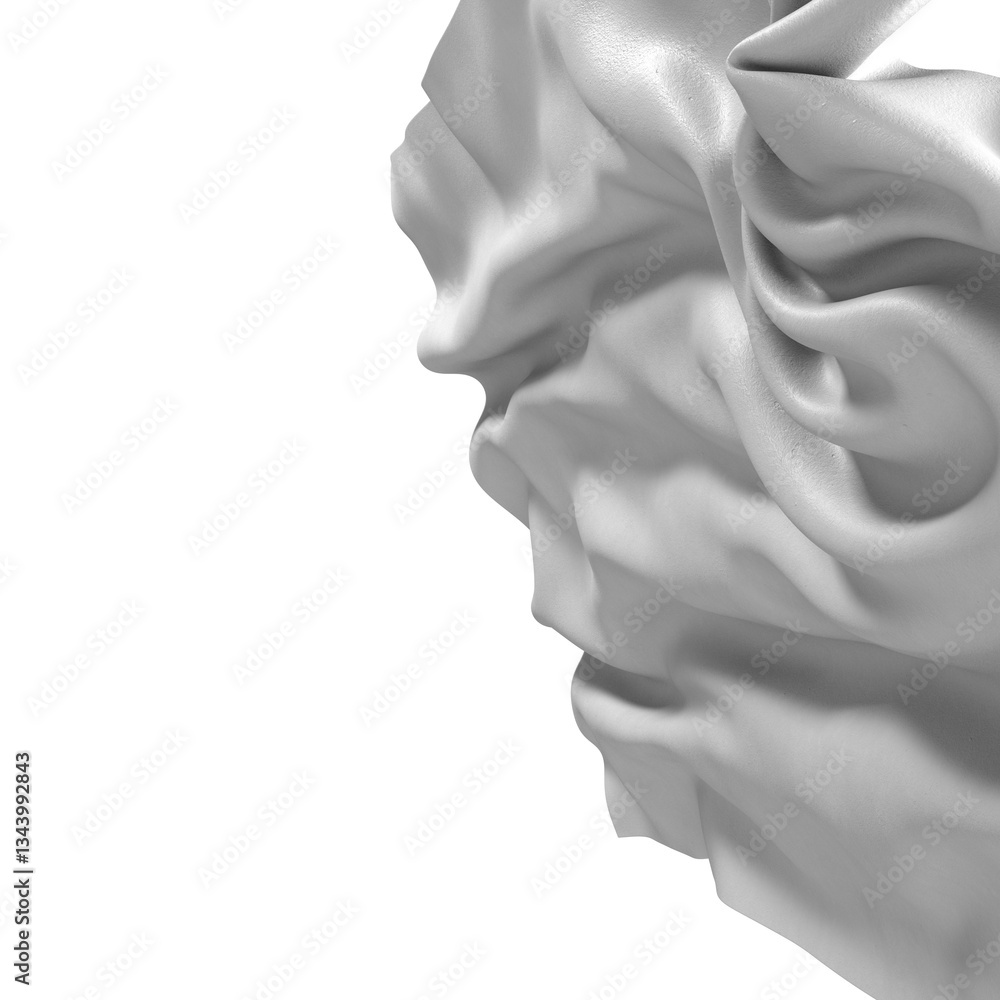 Poster a close-up image of a white fabric, showing its smooth texture and flowing drapes, creating abstract