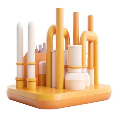 cityscape Industrial structure featuring colorful pipes and tanks in a stylized design.
