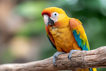 Obraz premium Bright macaw perched on branch, showcasing vibrant colors