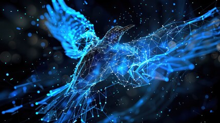Geometric bird of the future, digital connectivity and freedom concept