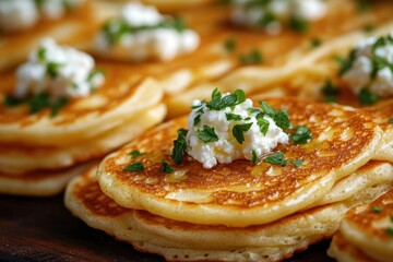 Gourmet Pancakes with Cottage Cheese and Fresh Parsley