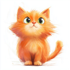 Adorable cartoon orange kitten with big eyes &ndash; digital illustration for kids and pet lovers