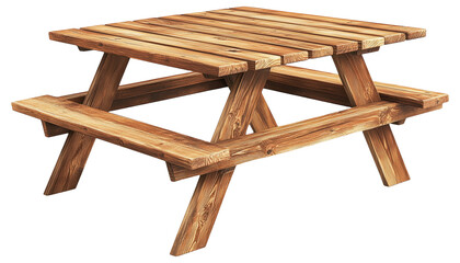 PNG Wooden picnic table with attached benches