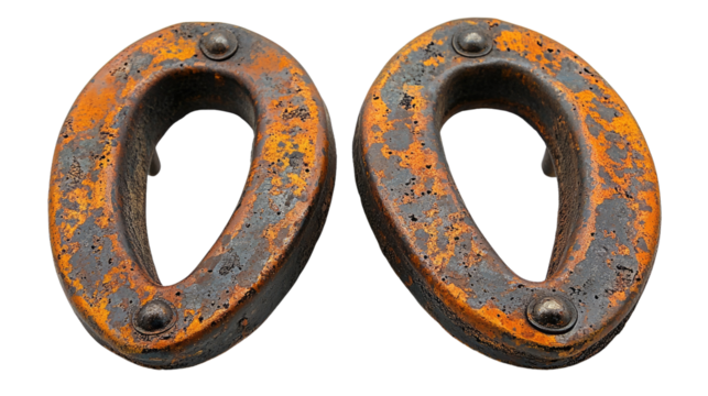 Rusty Metal Number Zero: A close-up shot highlights a pair of weathered, orange-colored metal number "0"s, their surfaces textured with rust and riveted details.