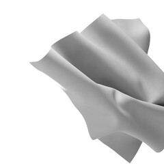 A close-up of a white fabric with a smooth, silky texture. The fabric is draped and folded,...