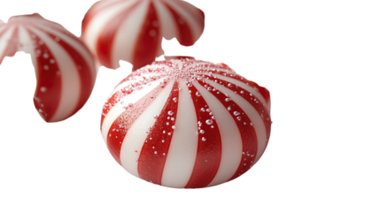 Sweet Symphony of Candy: A close-up studio shot showcases a selection of vibrant red and white striped candies.