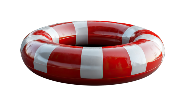 Life Preserver: A vibrant life preserver floats gracefully, its red and white stripes a beacon of safety and maritime tradition. It's ready to provide assistance in any aquatic situation.
