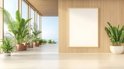 Modern Minimalist Room DesignOcean ViewPlantsPotted PlantsBlank CanvasWooden Wall