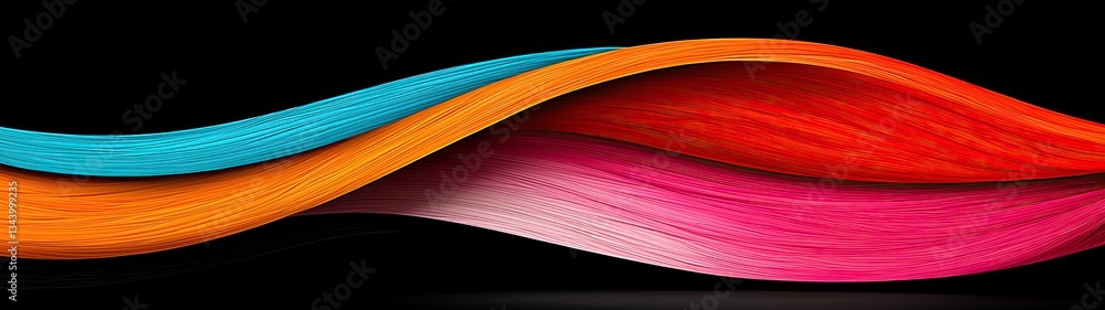 Poster vibrant waves of color flowing curves on a dark background creating a dynamic visual experience