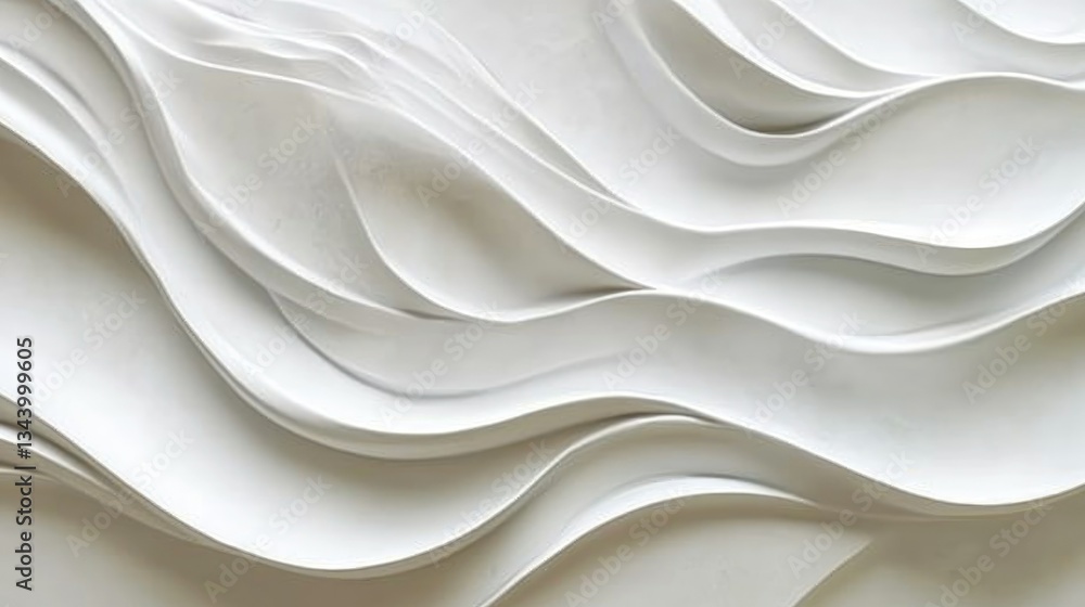 Poster 3D layered white background with gentle overlapping waves, creating depth and elegance.