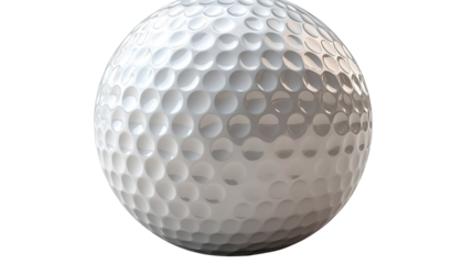 Golf Ball's Detailed texture: High-angle, close-up shot of a pristine golf ball. The image highlights the ball's textured surface, showcasing its dimpled pattern and spherical form.