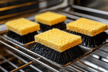 Cleaning tools drying on metal rack inside appliance Generative AI