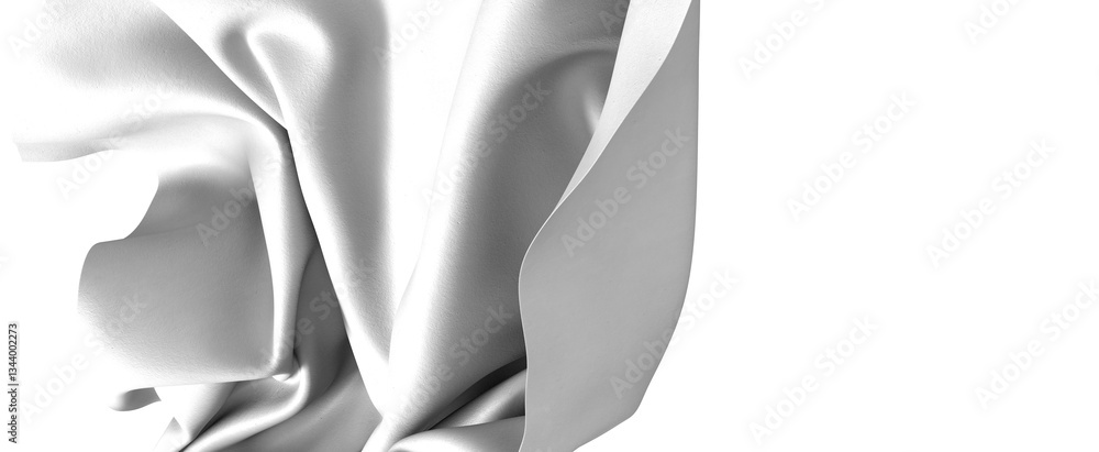 Poster a close-up of a white fabric, gently draped and flowing, creating an abstract and elegant design.