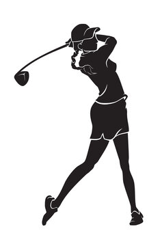 Drive Swing Female Golfer Silhouette