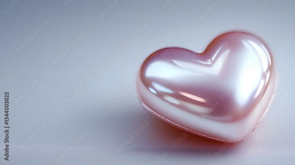 Poster glossy pink pearl heart on soft gradient background with delicate reflection and shadow creates roma