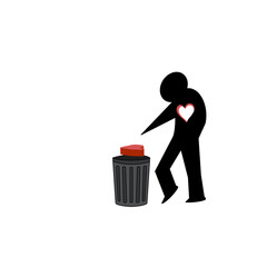 Broken heart background transparent. vector illustration a hole in someone's heart that is throwing the heart into the trash can. suitable to place on content broken heart theme