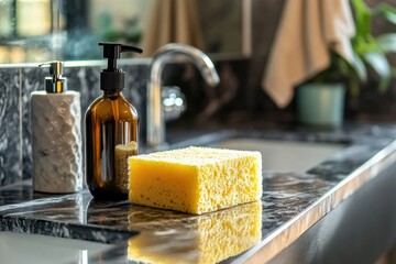 Cleaning supplies arranged on a polished countertop surface Generative AI