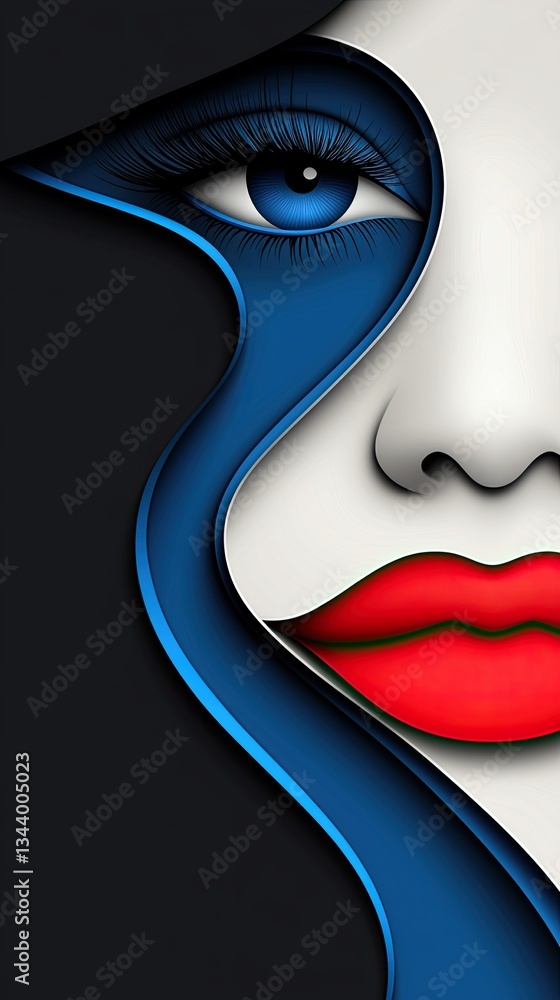 Poster abstract portrait art with bold colors and unique layered design for creative projects