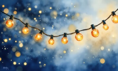 Twinkling string lights at dusk