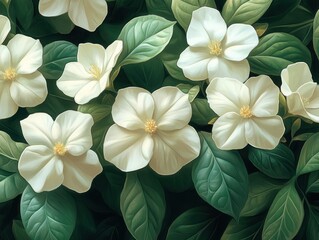 Obraz premium Close-up of White Jasmine Flowers with Green Leaves and Butterfly in a Botanical Garden