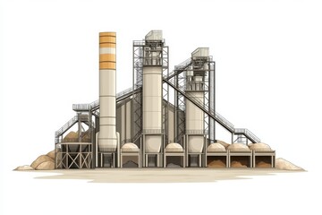 Industrial Manufacturing Facility with Silos and Raw Material Storage