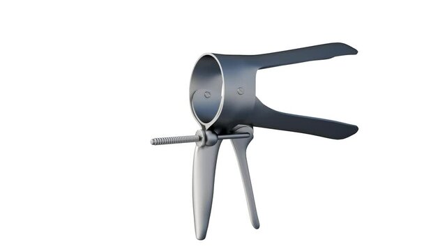 A 3d animation of rotating vaginal speculum, commonly used during gynecological examinations to visualize the cervix and vaginal walls.